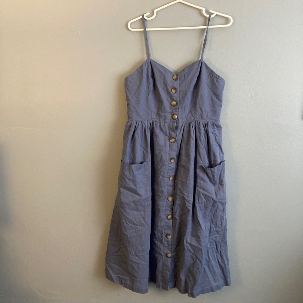 Wishlist Apparel blue button up sundress linen blend size large